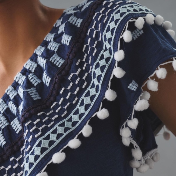 NWT By Anthropologie Pom-Tassel One-Shoulder Top Large - Picture 2 of 9